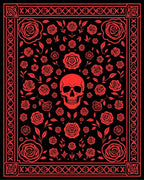 Red Skull Floral Rose Medallion Rug