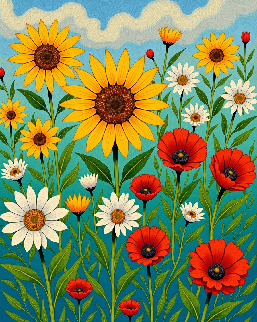 Vibrant Sunflowers and Poppies Meadow Rug
