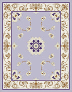 Lavender Golden Floral Scroll Medallion Rug