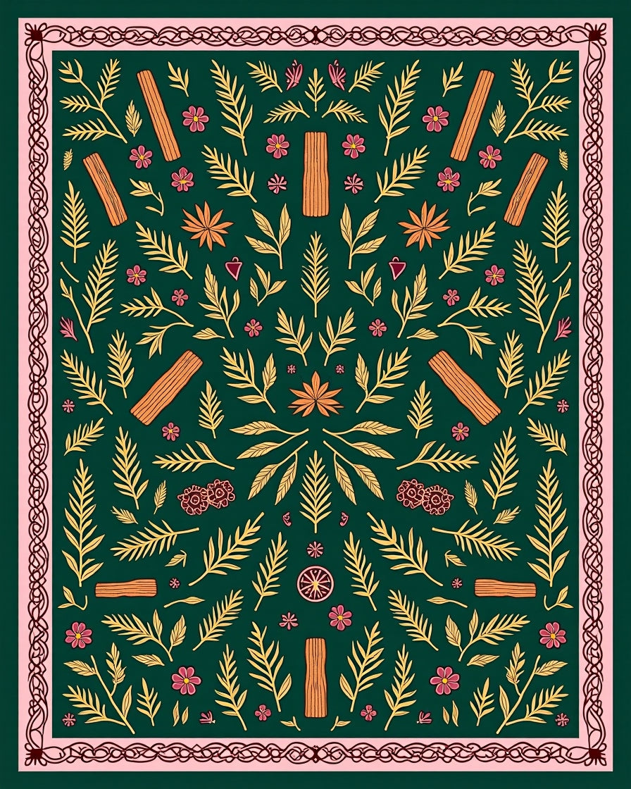 Emerald Forest Woodland Floral Medley Rug