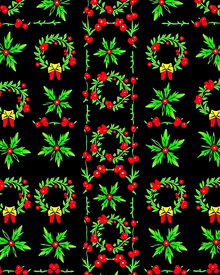 Festive Red Green Holly Wreath Rug
