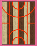 Striking Orange Arcs Woodgrain Stripes Rug