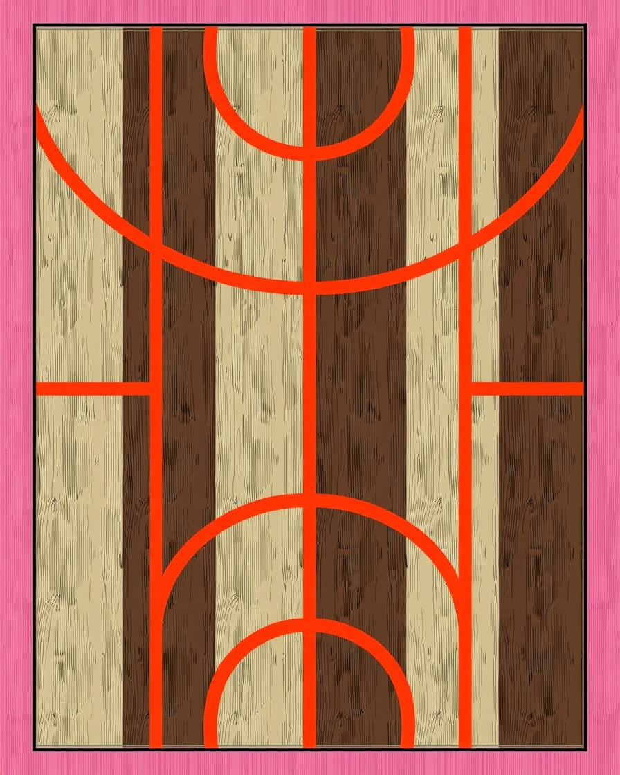 Striking Orange Arcs Woodgrain Stripes Rug