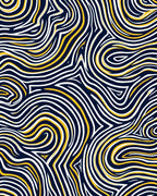 Navy White Yellow Wavy Lines Rug