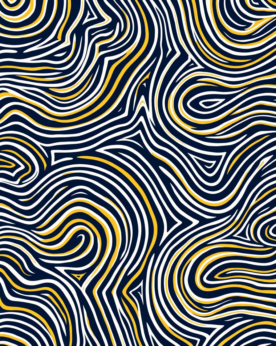 Navy White Yellow Wavy Lines Rug
