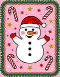 Pink Snowman Candy Cane Star Border Rug
