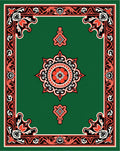 Crimson Floral Medallion Green Border Rug