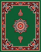 Crimson Floral Medallion Green Border Rug