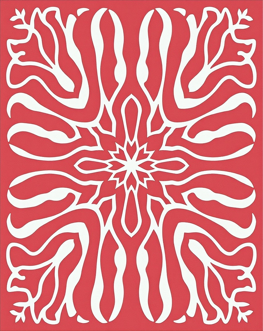 Coral White Organic Floral Burst Rug