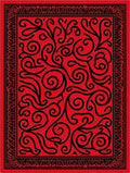 Bold Red Swirls Bordered Rug