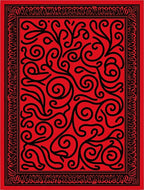 Bold Red Swirls Bordered Rug