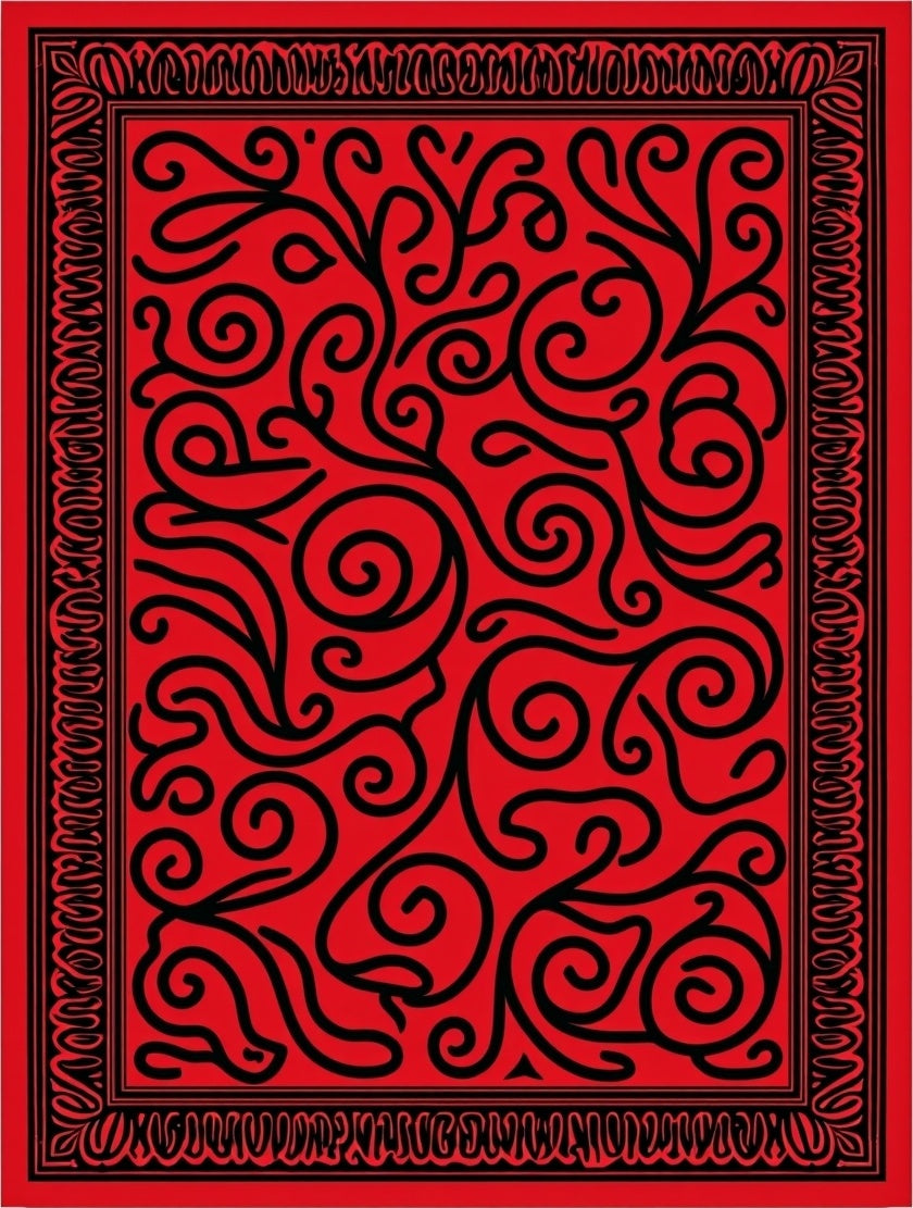 Bold Red Swirls Bordered Rug