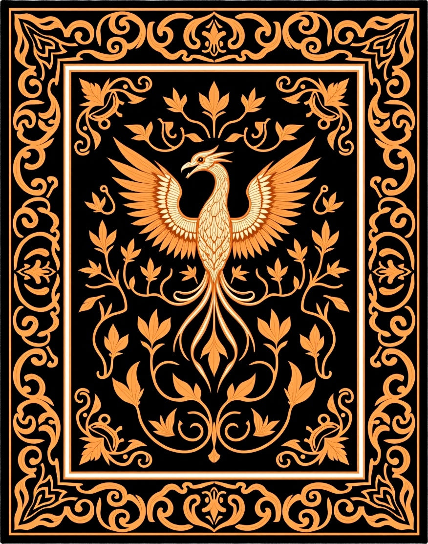 Golden Phoenix Black Floral Border Rug