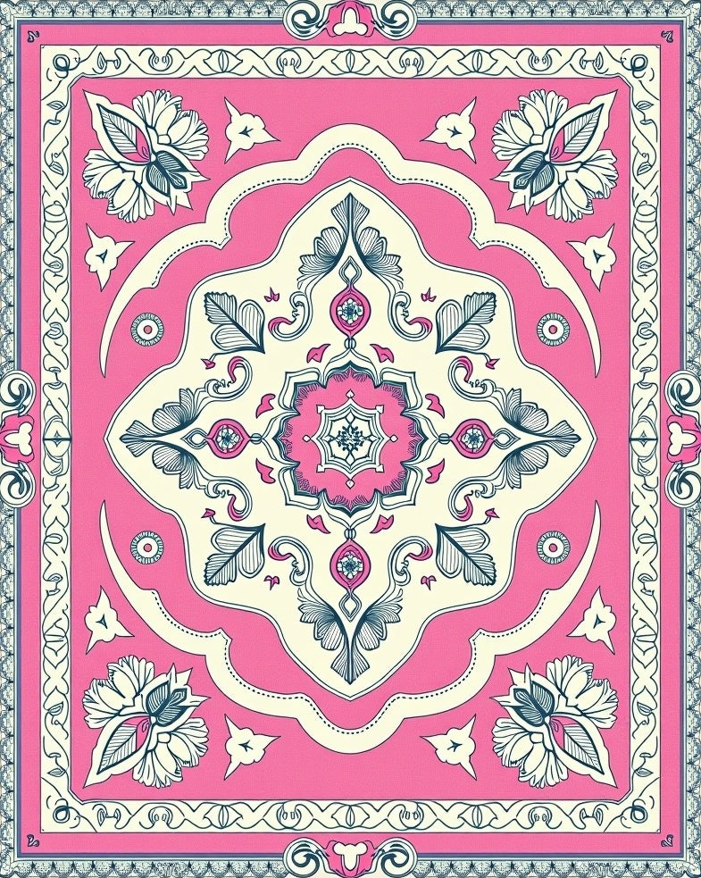 Vintage Pink Floral Medallion Rug