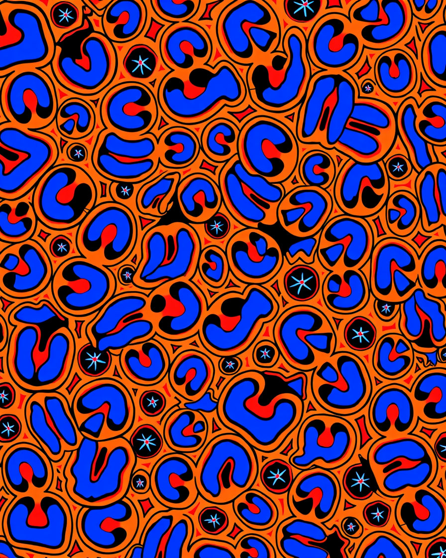 Bold Orange Blue Abstract Organic Forms Rug