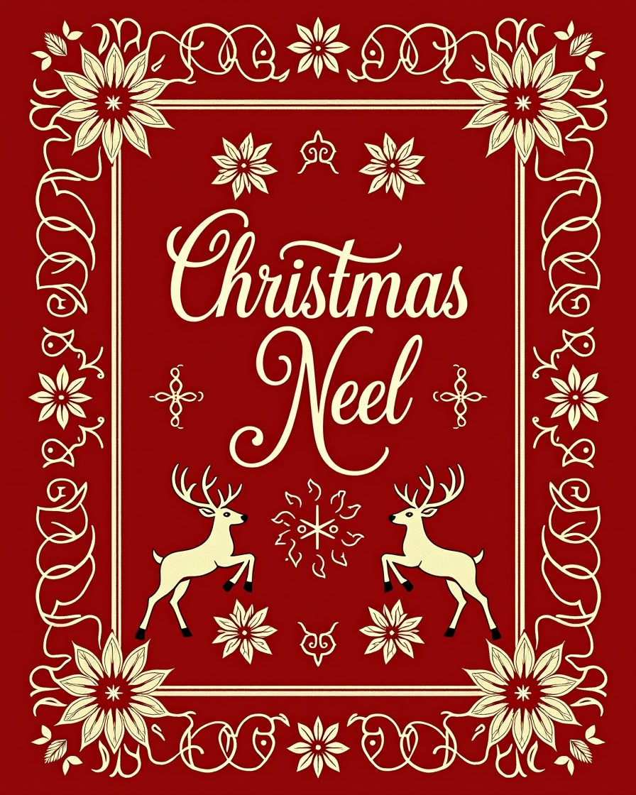 Crimson Deer Floral Christmas Border Rug