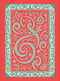 Coral Teal Swirl Floral Border Rug