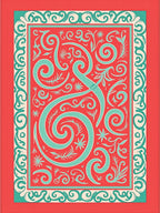 Coral Teal Swirl Floral Border Rug