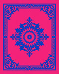 Vibrant Pink Blue Damask Medallion Rug