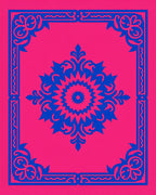 Vibrant Pink Blue Damask Medallion Rug