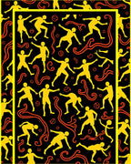 Yellow Athletes Orange Swirls Black Background Rug