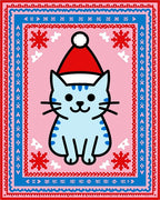 Cute Light Blue Cat Snowflake Hat Rug