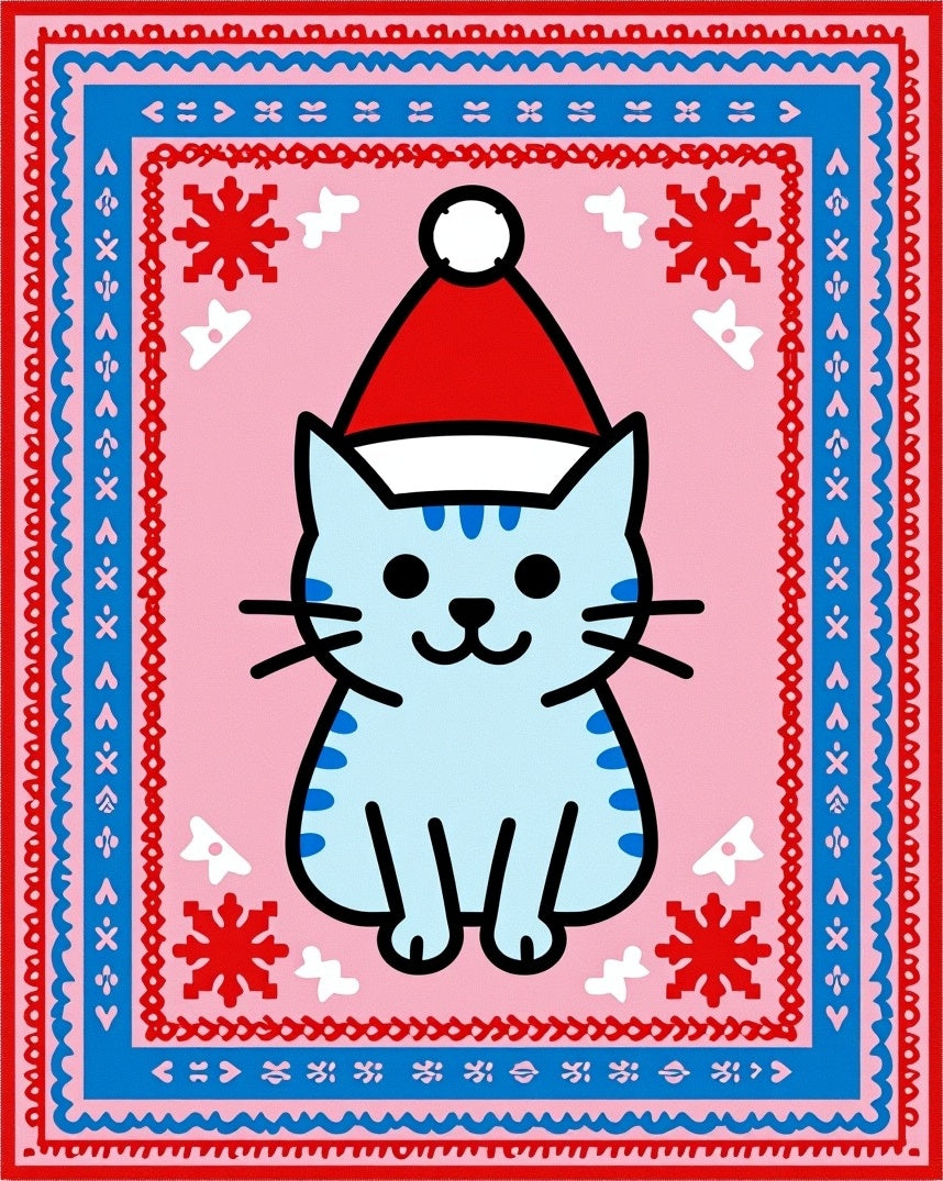 Cute Light Blue Cat Snowflake Hat Rug