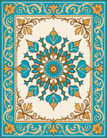 Turquoise and Gold Mandala Frame Rug