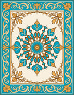Turquoise and Gold Mandala Frame Rug