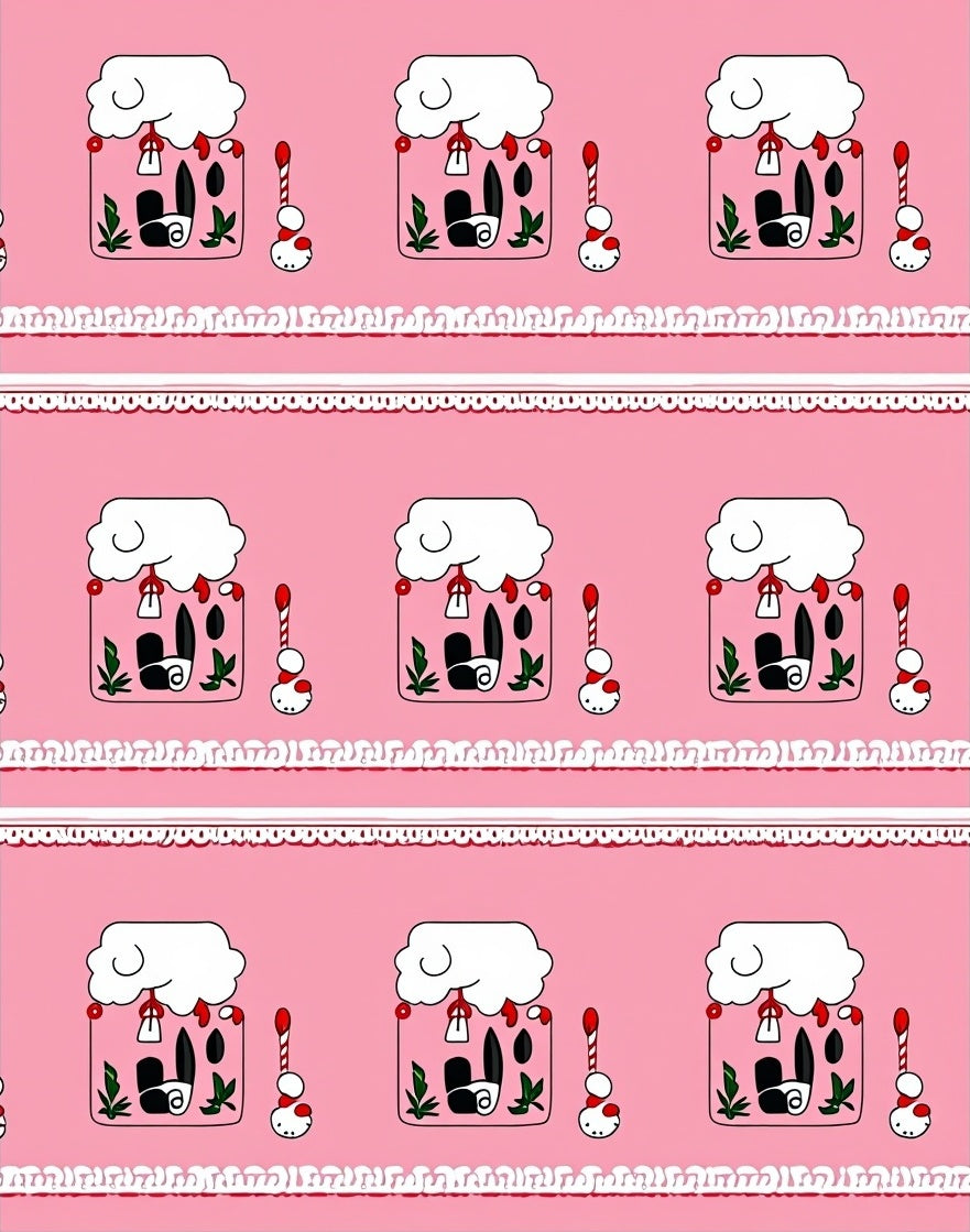 Pink Whimsical Cloud House Candy Cane Rug