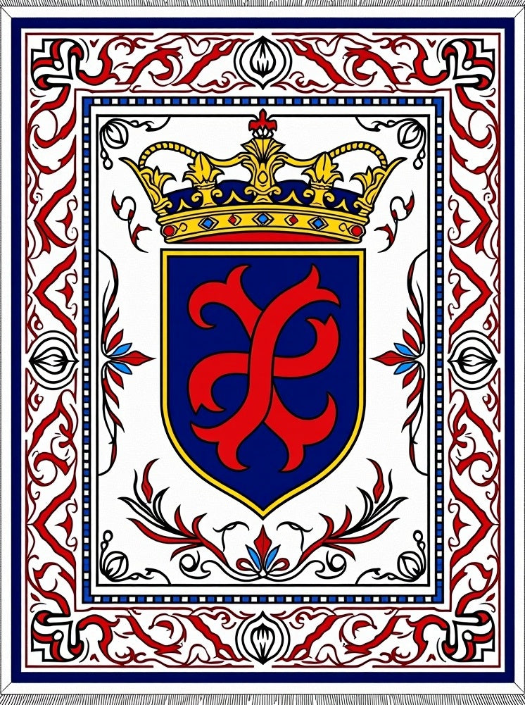 Royal Crest Blue Red Gold Emblem Rug