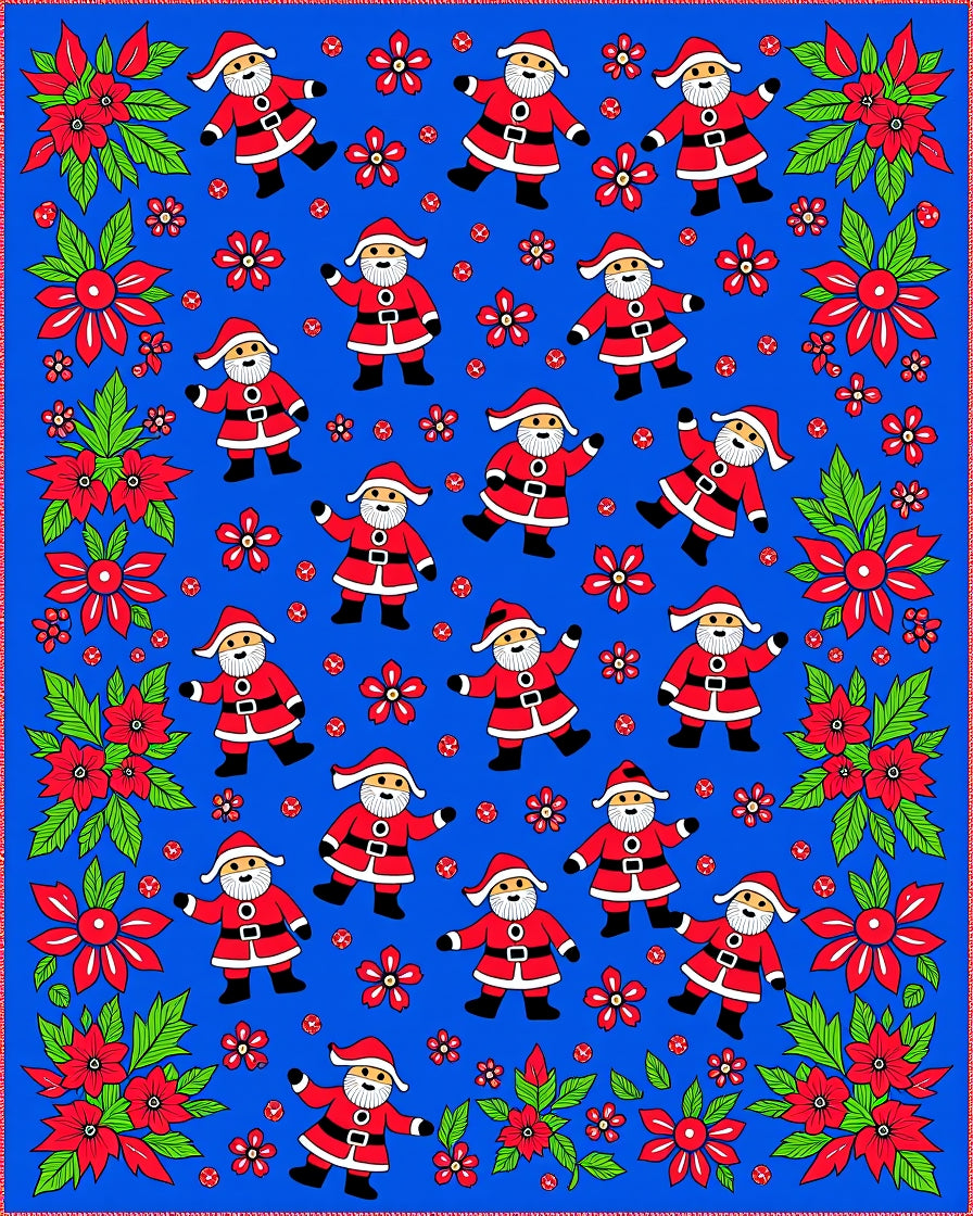 Holiday Santa Claus Red Poinsettia Border Rug