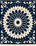 Navy Cream Floral Medallion Square Rug
