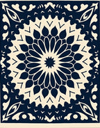 Navy Cream Floral Medallion Square Rug