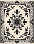 Ornate Black and Cream Floral Medallion Rug