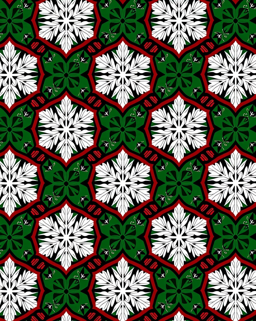 Geometric White Green Red Medallion Collage Rug