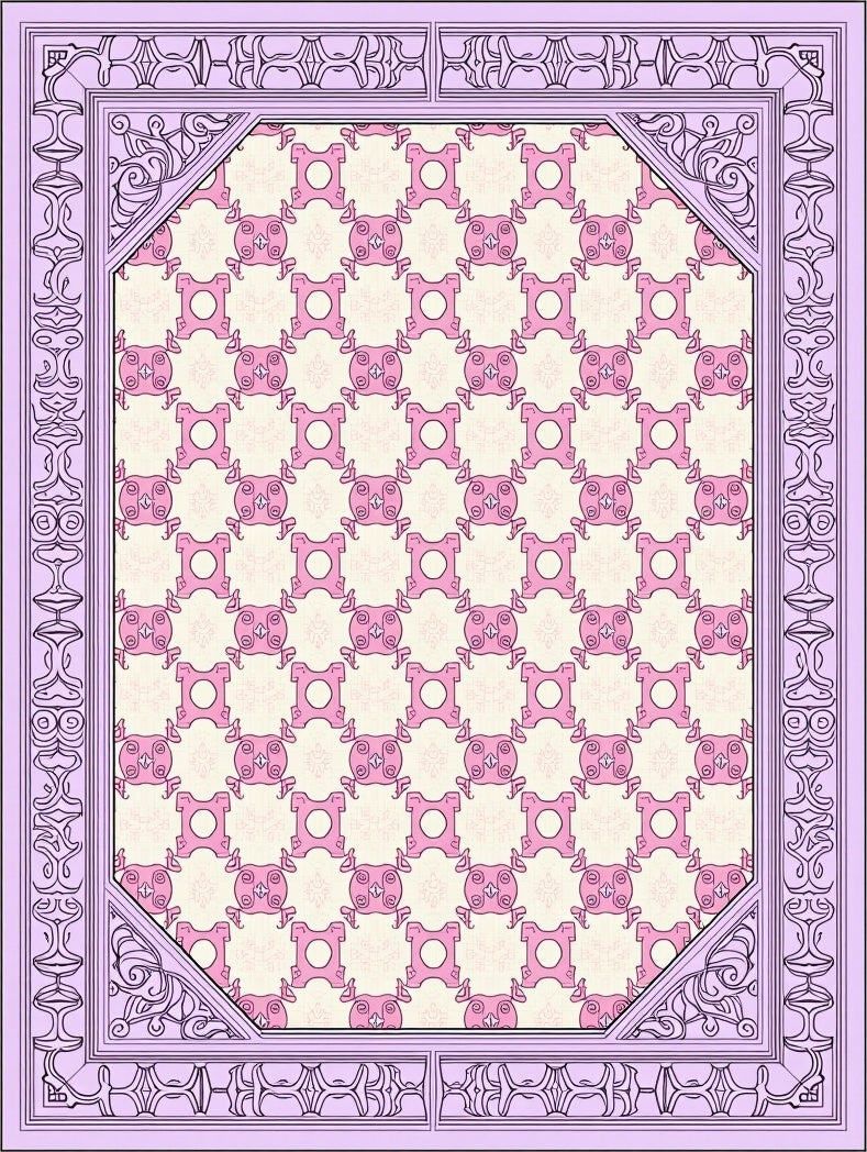 Pastel Pink Checkerboard Floral Border Rug