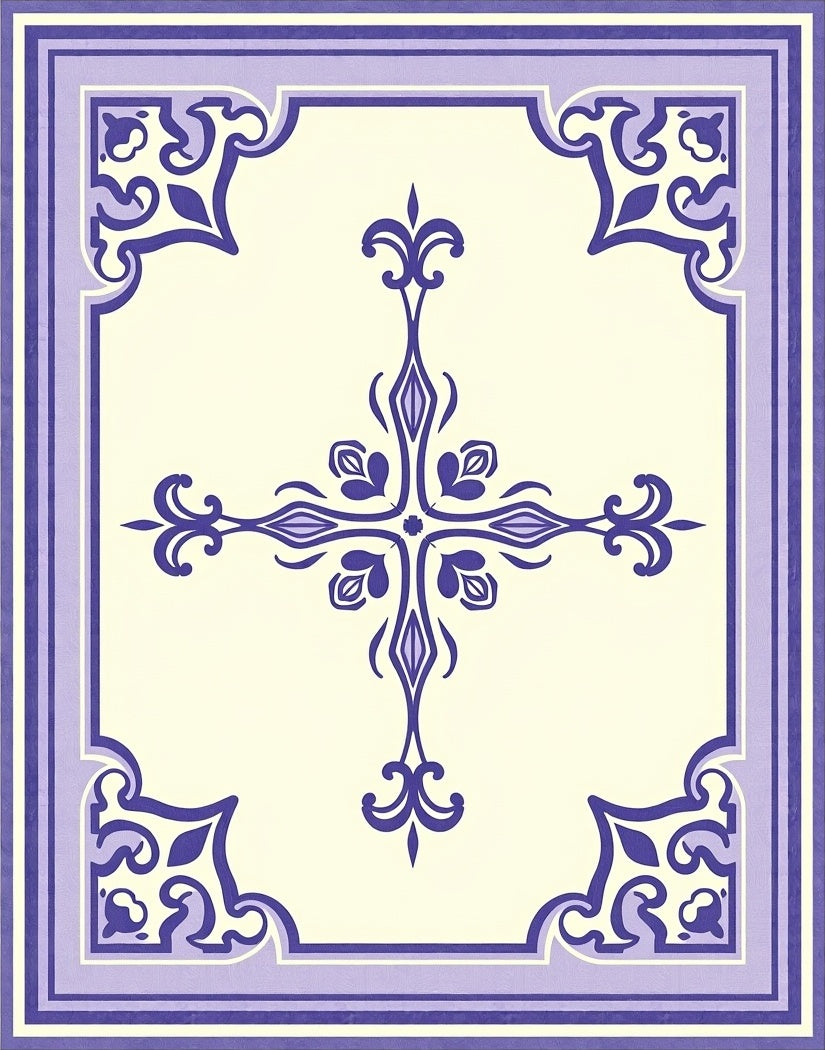 Ornate Lavender and Cream Scrollwork Rug