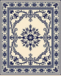 Navy Floral Medallion Cream Border Rug
