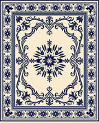 Navy Floral Medallion Cream Border Rug