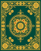 Emerald Golden Floral Intricate Mandala Rug