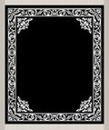 Black White Ornate Scrollwork Border Rug