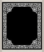 Black White Ornate Scrollwork Border Rug