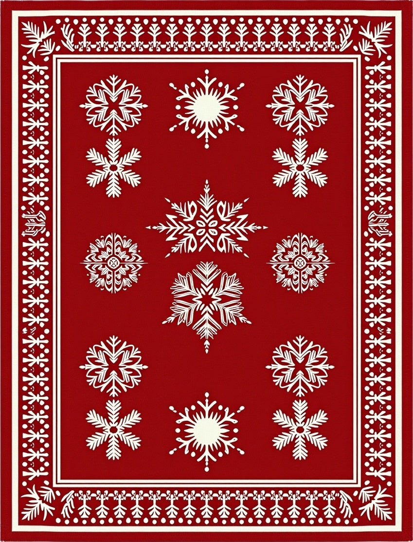 Crimson White Snowflake Collection Rug