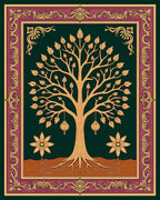 Deep Teal Golden Tree Floral Border Rug