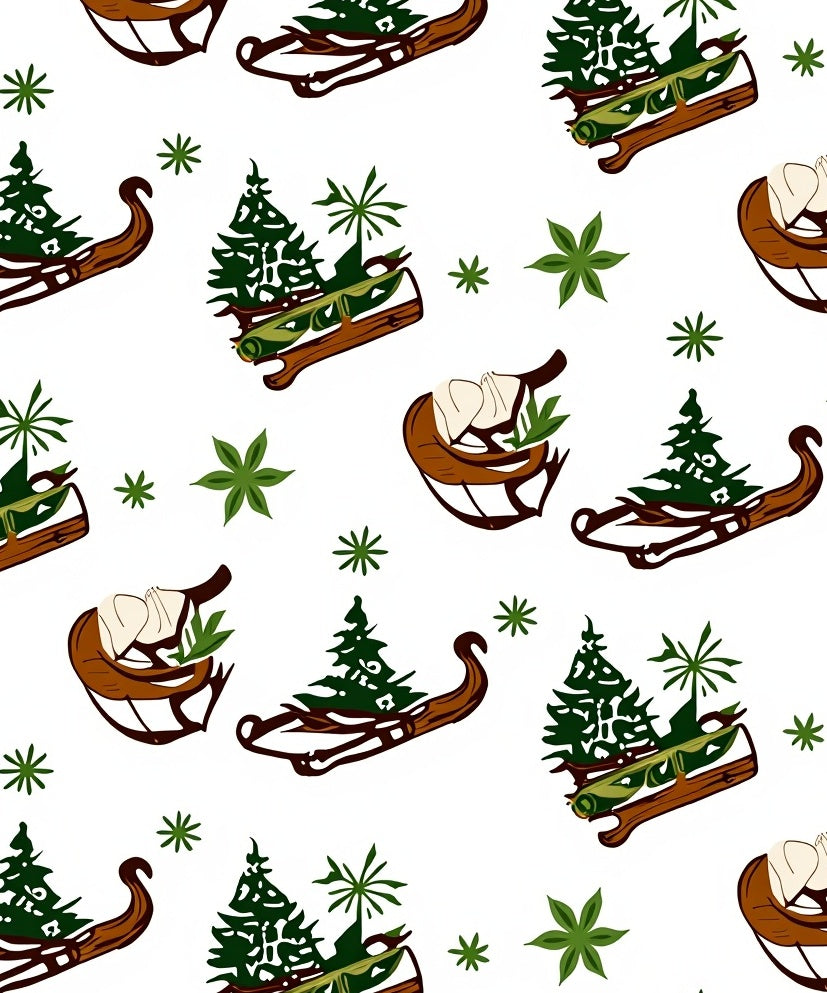 Winter Sleigh Evergreen Forest Scatter Rug