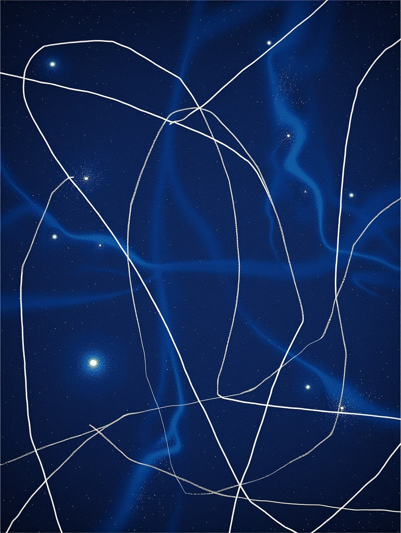 Deep Blue Celestial Abstract Lines Rug