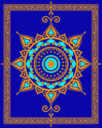 Royal Blue Orange Mandala Sunburst Rug