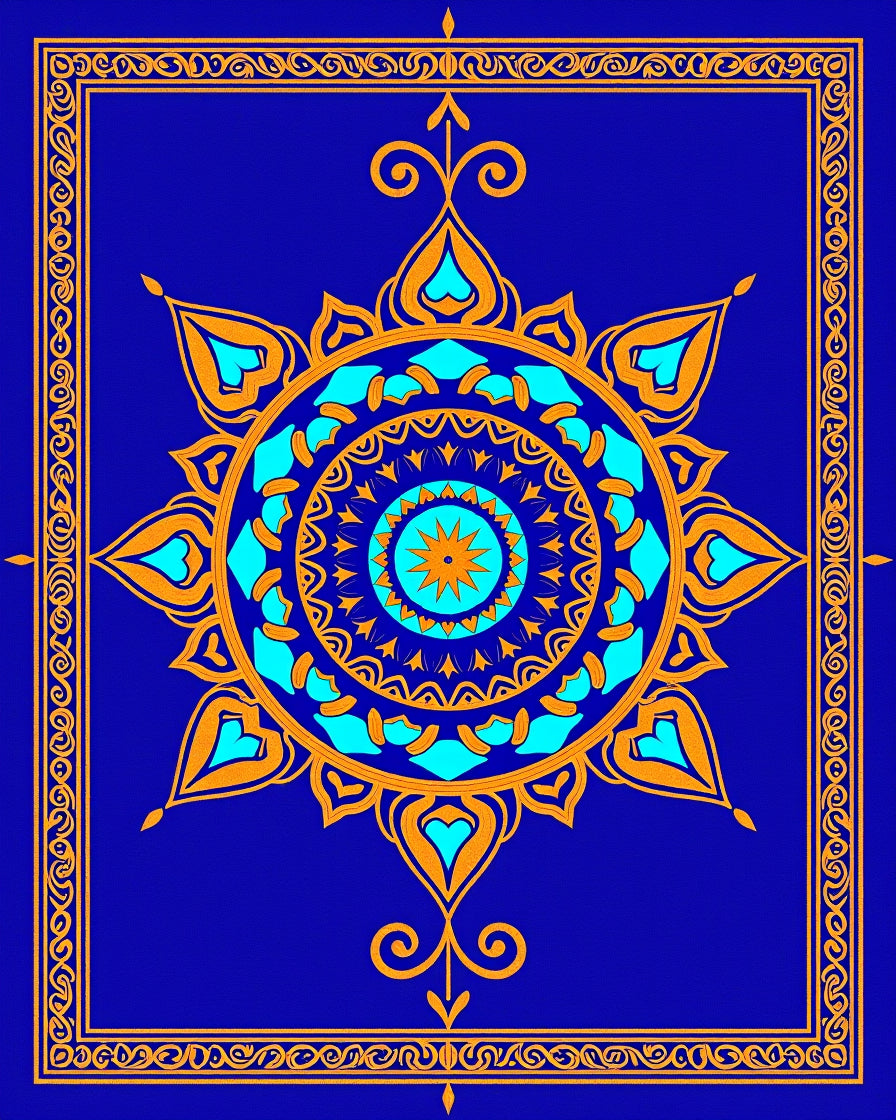 Royal Blue Orange Mandala Sunburst Rug