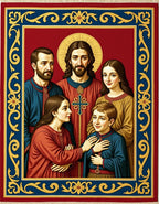 Sacred Family Portrait Golden Border Rug